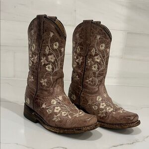 Corral Embroidered Brown Leather Cowboy Western Boots Girls size 10.5
